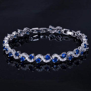 5 Colors Options Fashion Ladies Silver Plated AAA+ Cubic Zirconia Simulated Diamonds Royal Blue Tennis Bracelets - The Jewellery Supermarket